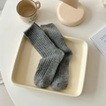 Chic heather grey ribbed wool mid-calf socks for women in minimalist home setting - One Size / Dark Gray