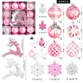 45pcs pink and white Christmas ornament set with glitter reindeer and assorted balls - Pink & White Reindeer - 45PCS