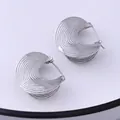 Silver crescent C-shaped metal earrings with liquid lava textured pattern - Silver XLEH041-1 (Spiral Arc)