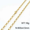 Collar de cadena NK de acero al titanio dorado para hombre, 800x4.5mm y 16g - Estilo Largo de Eslabones Redondos Rolo(kN227252-Z) / Dorado