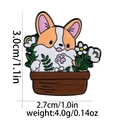 Dettaglio della spilla Corgi in vaso di fiori con dimensioni 3,0 cm altezza e 2,7 cm larghezza - Corgi in Vaso