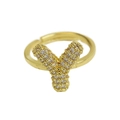 Adjustable gold balloon ring featuring a pavé zircon letter Y with a glossy finish - Adjustable Open / Gold-Y