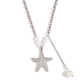 Collar con colgante de estrella de mar y perlas en acero inoxidable plateado - Collar con Colgante de Estrella de Mar y Perlas de Imitación Borla / Color Acero
