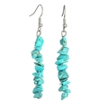 Macro shot of long drop earrings with natural turquoise stone chips and silver hooks - Blue Turquoise Earrings