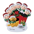 Customized family Christmas ornament with 6 heads and a dog on a red doghouse - 6 Snowmen And Pet Dog Machine Printed Style (A328)