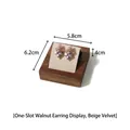 Walnut wood and beige velvet earring display stand with petal zircon stud earrings - Walnut Single Pair Stud Earring Stand - Beige Velvet