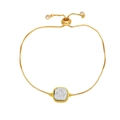 18k gold plated box chain bracelet featuring a square druzy pendant with slider clasp - Silver