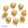 Goldene Herzperlen aus Edelstahl 10x9mm für DIY Armband und Schmuckherstellung - Strukturiertes Herz mit Vertikalem Loch / Gold