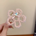 Pink lily flower hair claw clip with crystal heart and delicate ribbon bow detail - Pink Flower Heart Bow Claw Clip (60#)