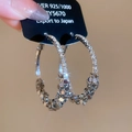 Détail des boucles d'oreilles créoles en argent 925 avec strass et paillettes métalliques - Alliage Strass Avec Tige En Argent S925 / Argenté