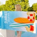 Blue microfiber beach towel with Summer Vacation print and nautical holiday motifs - Surfboard
