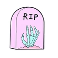 Pink tombstone enamel pin with mint green skeleton hand and RIP text for punk style - RIP Tombstone (XZ6855)