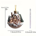 Detailed dimensions of the Christmas snow house acrylic car charm and ornament - Snow Scene House Style D