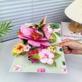 3D pop-up greeting card featuring hummingbird and pink hibiscus flowers for birthdays - Green Hummingbird