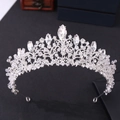 Elegante corona da sposa con cristalli bianchi e perline argentate per matrimonio - Argento Spesso Strass Bianco