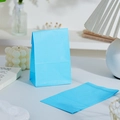 Sky blue mini paper gift bag shown in standing and folded positions with a square bottom - Blue