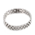 Makroaufnahme polierter silberner Edelstahlglieder und Verschluss am Metallarmband - 18cm / Stahlfarbe