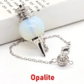 Pendentif pendule en opaline laiteuse ronde avec une fine chaîne argentée - Pendentif avec chaîne ajourée / Opalite