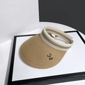 Damen Stroh-Sonnenvisier in Khaki mit beige gestreiftem Band und goldener Schleife - Schleifendekoration / Khaki