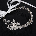 Silver bridal hair comb with white handmade pearls, rhinestones and silk ribbons - Silver Handmade Artificial Pearl Rhinestone Hair Band (HS-J2683S)