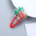 Kids Christmas reindeer hair clip with red ribbon and gold star liquid sand sequins - Red Reindeer