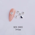 Detailed 5x5mm silver heart nail art charm with mini crystals and hollow relief pattern - Heart Relief Rhinestone Style (MZH-8005) / 50 Pieces / Silver