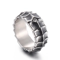Vintage dragon scale titanium ring with a single small cubic zirconia inlay in dark silver - US 9 / Dragon Scale Texture Style (KR104722-KJX)