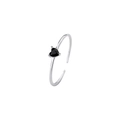 Minimalist S925 silver open ring featuring a heart-shaped black zircon stone - Black Zirconia/Silver Color