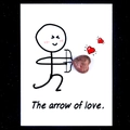 The arrow of love greeting card featuring a natural heart shaped crystal agate stone - Rhodonite