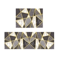 Minimalist marble pattern kitchen rug set with grey and gold geometric textures - Marble With Gold Lines