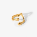 Anello aperto in acciaio inossidabile placcato oro 18k con design fluido organico lucido - Design Fluido Organico (JDR201636)