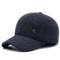 Herren Winter Wollmischung Baseballkappe in Dunkelblau Tweed mit SR Metalllogo - Verstellbar / Grau