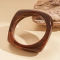 Square amber resin geometric bangle with brown marble texture in minimalist vintage style - Brown