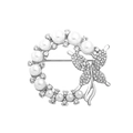 Silver alloy circle brooch with pearls and a sparkling rhinestone butterfly - Butterfly Ring Silver