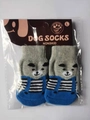 L-size blue and grey dog socks with cartoon bear pattern and non-skid sole in packaging - Blue (Knitted Socks)