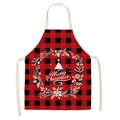 Christmas apron featuring red and black plaid pattern with Merry Christmas tree print - A9-Red Black Plaid Christmas Wreath