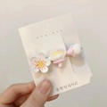 Pink and white floral hair clip with three resin flowers on a card for women - D-017 White