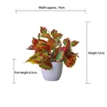 Detailed size specifications for artificial green and red potted plant, 22cm total height - Small Pot + Red Maple Leaf