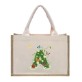 Cotton linen canvas tote bag featuring a floral butterfly letter A print with jute handles - Floral Letter A