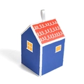 Blue and red house shaped gift box with wavy patterns and a white ribbon handle - Blue Wall Red Roof (Classic)