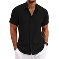 Gros plan sur la texture du tissu en coton et lin noir et les coutures de la chemise - Noir
