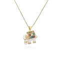 Collana con elefante dorato, zirconi multicolori e ciondolo in smalto bianco - Elefante Bianco / Bianco
