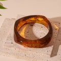 Irregular square resin bangle in deep amber tortoise shell pattern with smooth finish - Coffee Irregular Bangle
