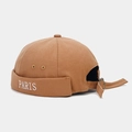 Gorra docker de lona marrón con bordado PARIS blanco y correa de metal ajustable - PARIS-Caqui