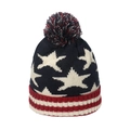Winter knit beanie with US flag stars and stripes pattern and colorful pom-pom - M(56-58cm) / US Flag Stripes Style (D)