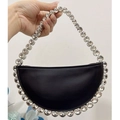 Bolso de noche de media luna negro brillante con pedrería de cristal y asa - Negro Clásico