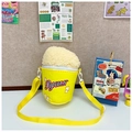 Cute yellow popcorn plush crossbody bag with embroidery and fluffy white top details - Yellow