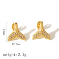 Boucles d'oreilles queue de poisson en acier inoxydable doré 18 carats et zircon - Boucles d'oreilles clous queue de poisson (TE6611)