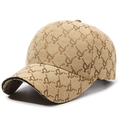 Classic khaki jacquard baseball cap with monogram pattern and curved brim for outdoor sun protection - Khaki