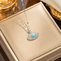 Collana in acciaio inossidabile con ciondolo occhio del diavolo, smalto blu e cristalli - Argento